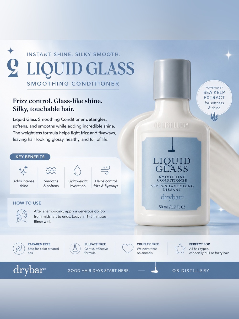 Drybar Liquid Glass Smoothing Conditioner - Light Blue and White